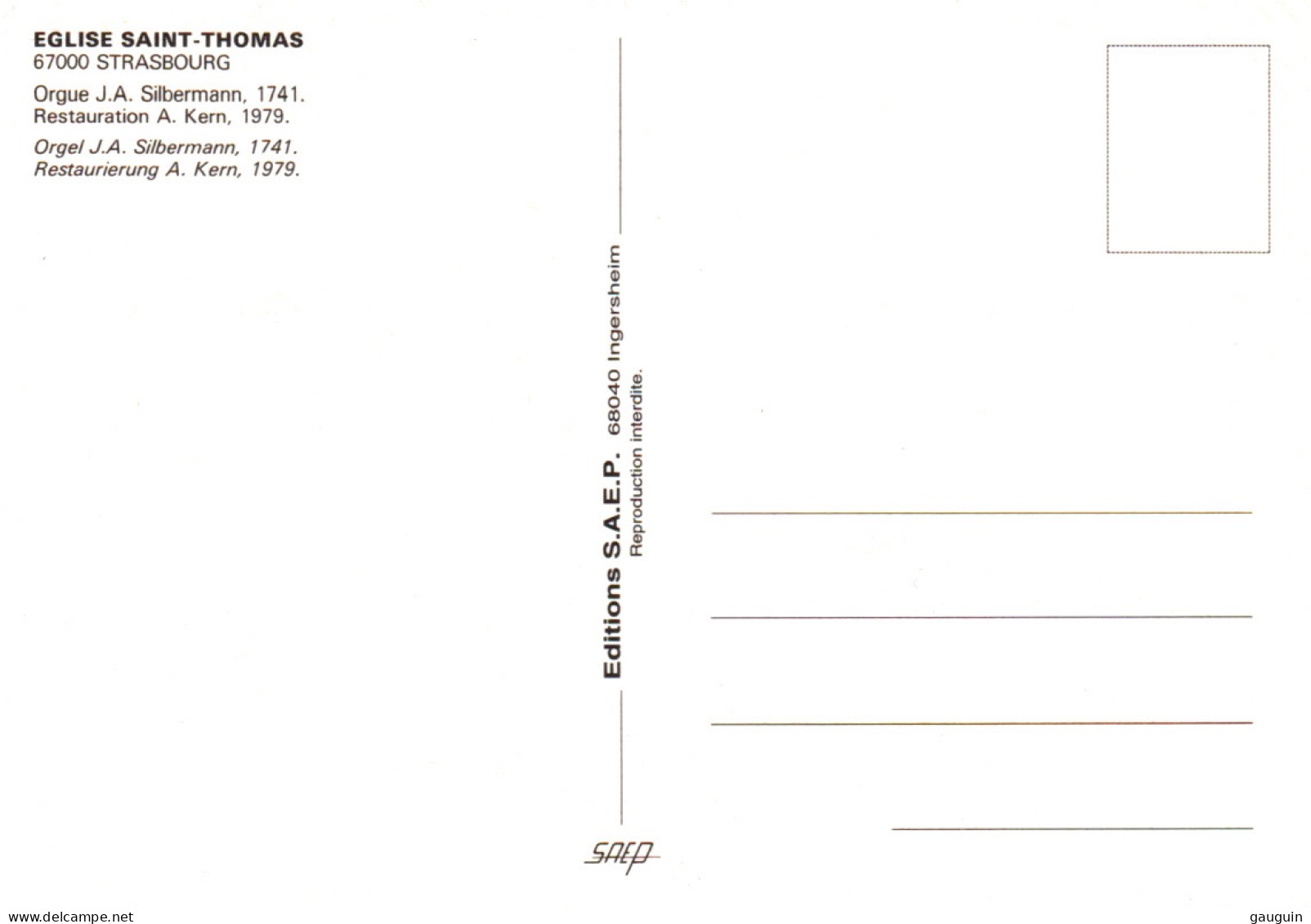 CPM - STRASBOURG - ORGUES Église St Thomas ... - Iglesias Y Catedrales