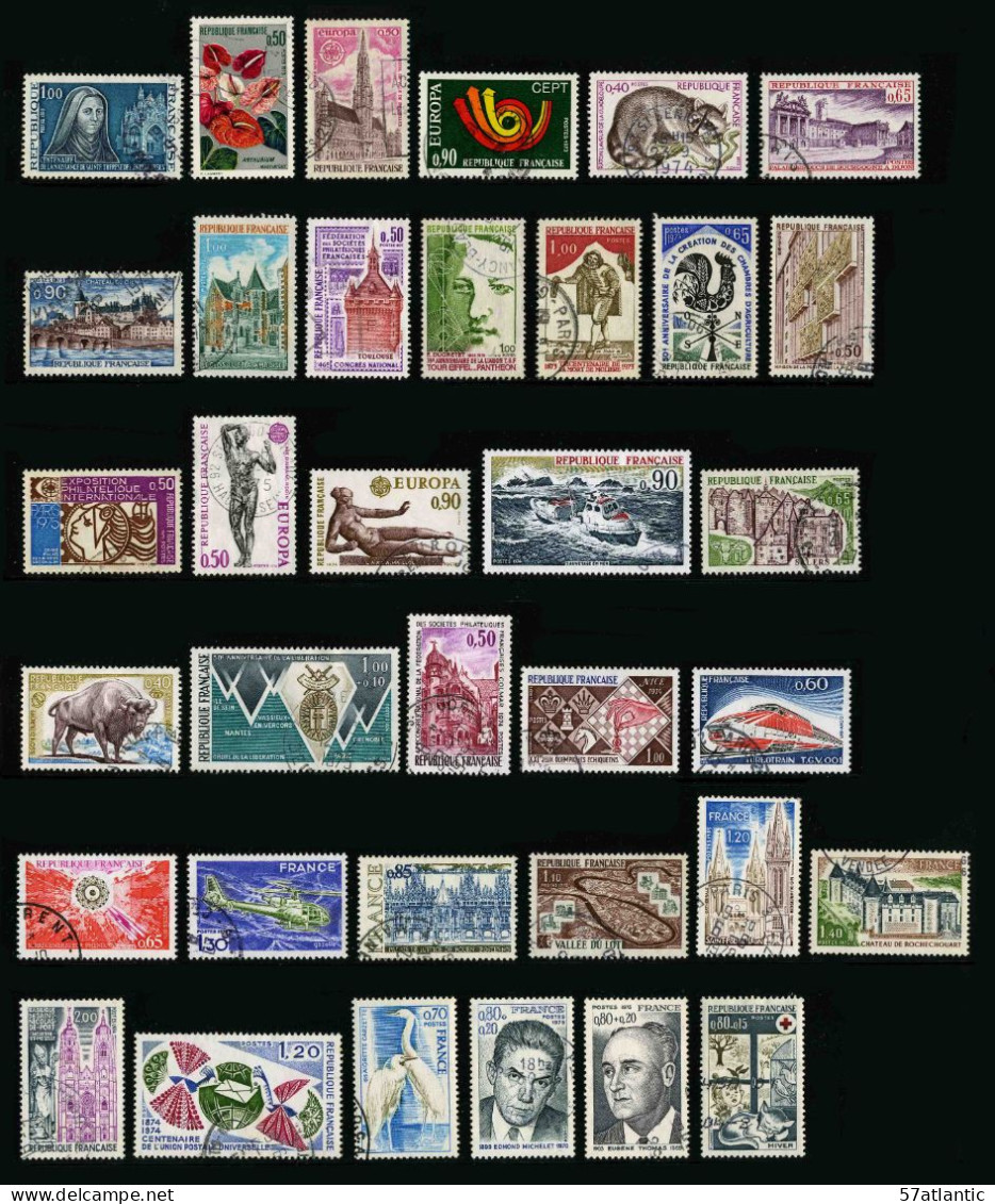 FRANCE - 1973-1974 - LOT DE 35 TIMBRES OBLITERES DIFFERENTS - Used Stamps