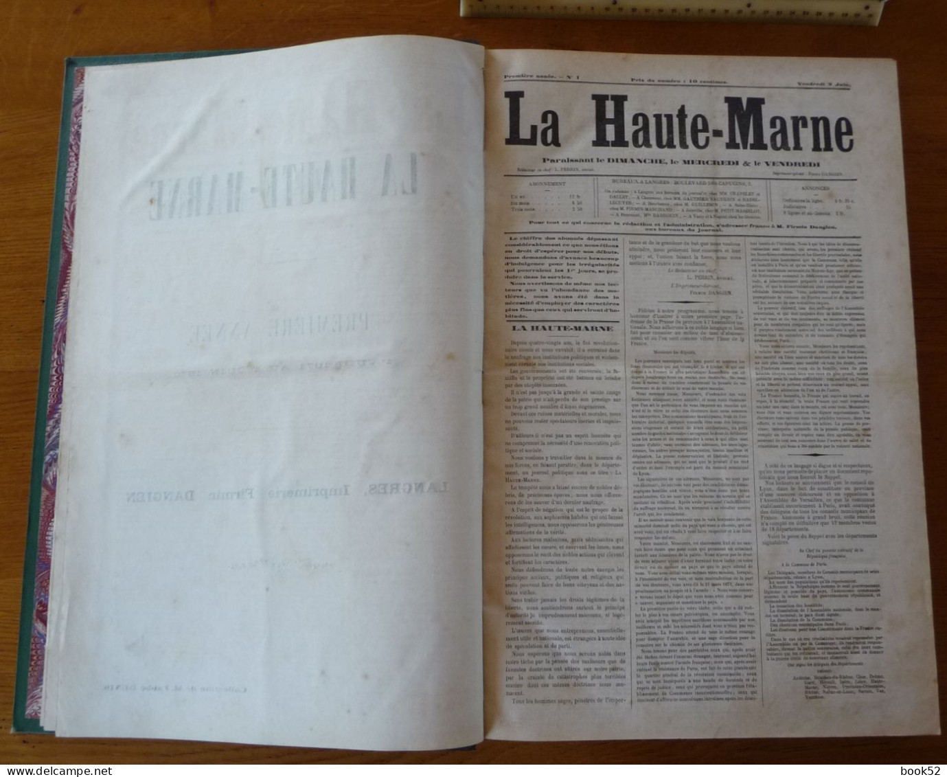 ** UNIQUE ** Le Journal LA HAUTE-MARNE - Toute La PREMIERE ANNEE 1871/72 Dans Une Reliure - Champagne - Ardenne