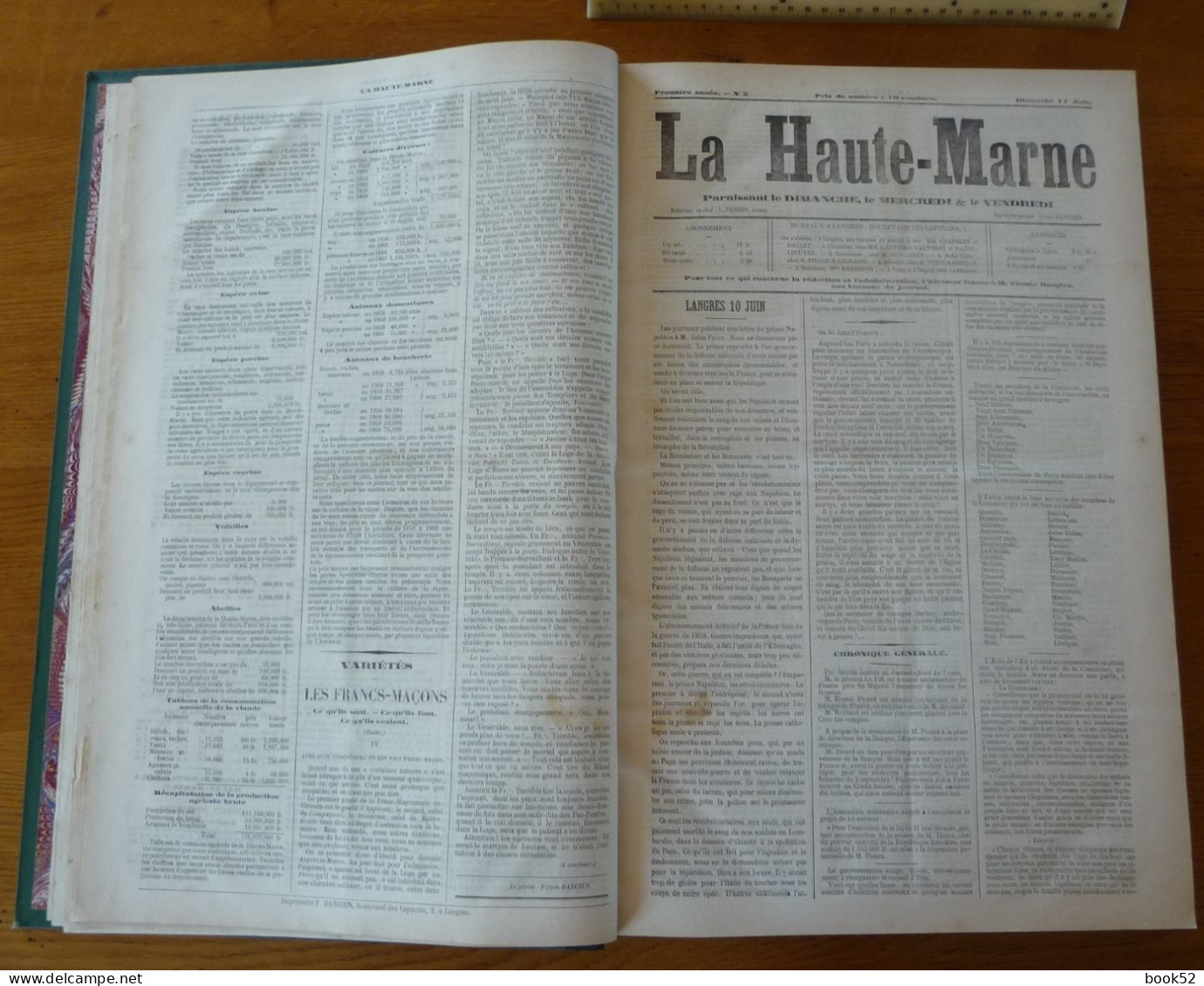 ** UNIQUE ** Le Journal LA HAUTE-MARNE - Toute La PREMIERE ANNEE 1871/72 Dans Une Reliure - Champagne - Ardenne