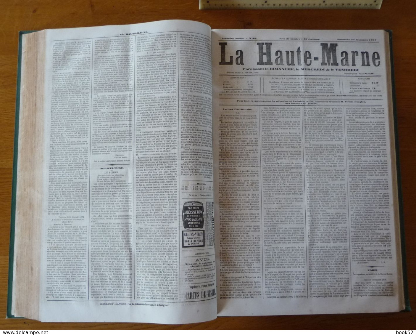 ** UNIQUE ** Le Journal LA HAUTE-MARNE - Toute la PREMIERE ANNEE 1871/72 dans Une Reliure