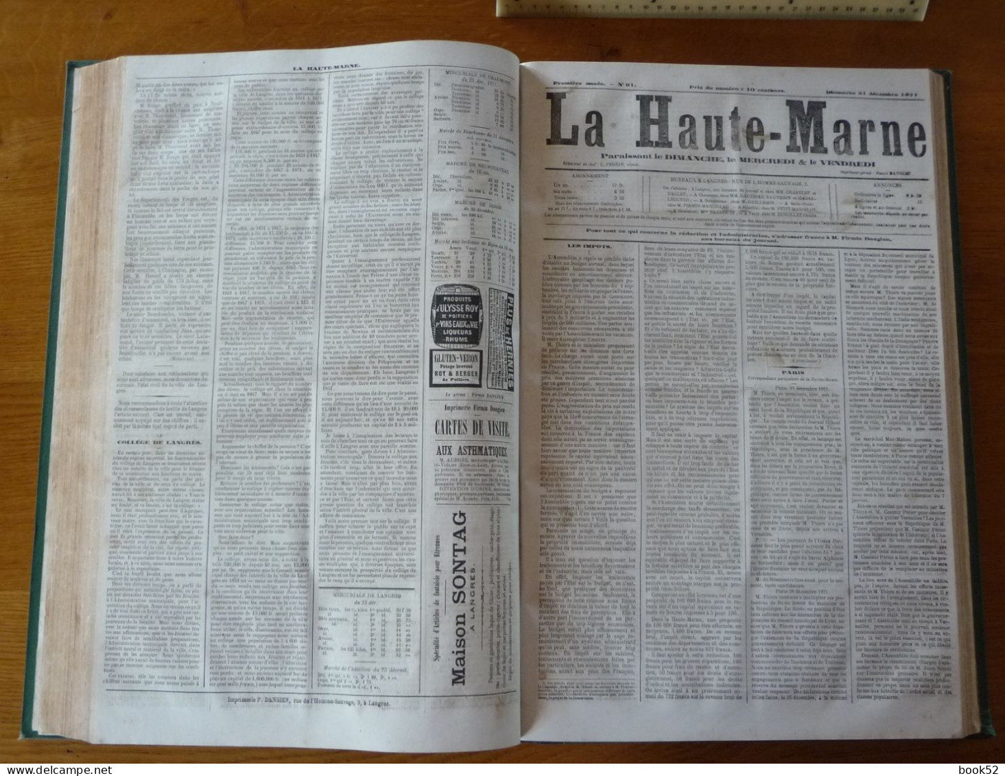 ** UNIQUE ** Le Journal LA HAUTE-MARNE - Toute la PREMIERE ANNEE 1871/72 dans Une Reliure