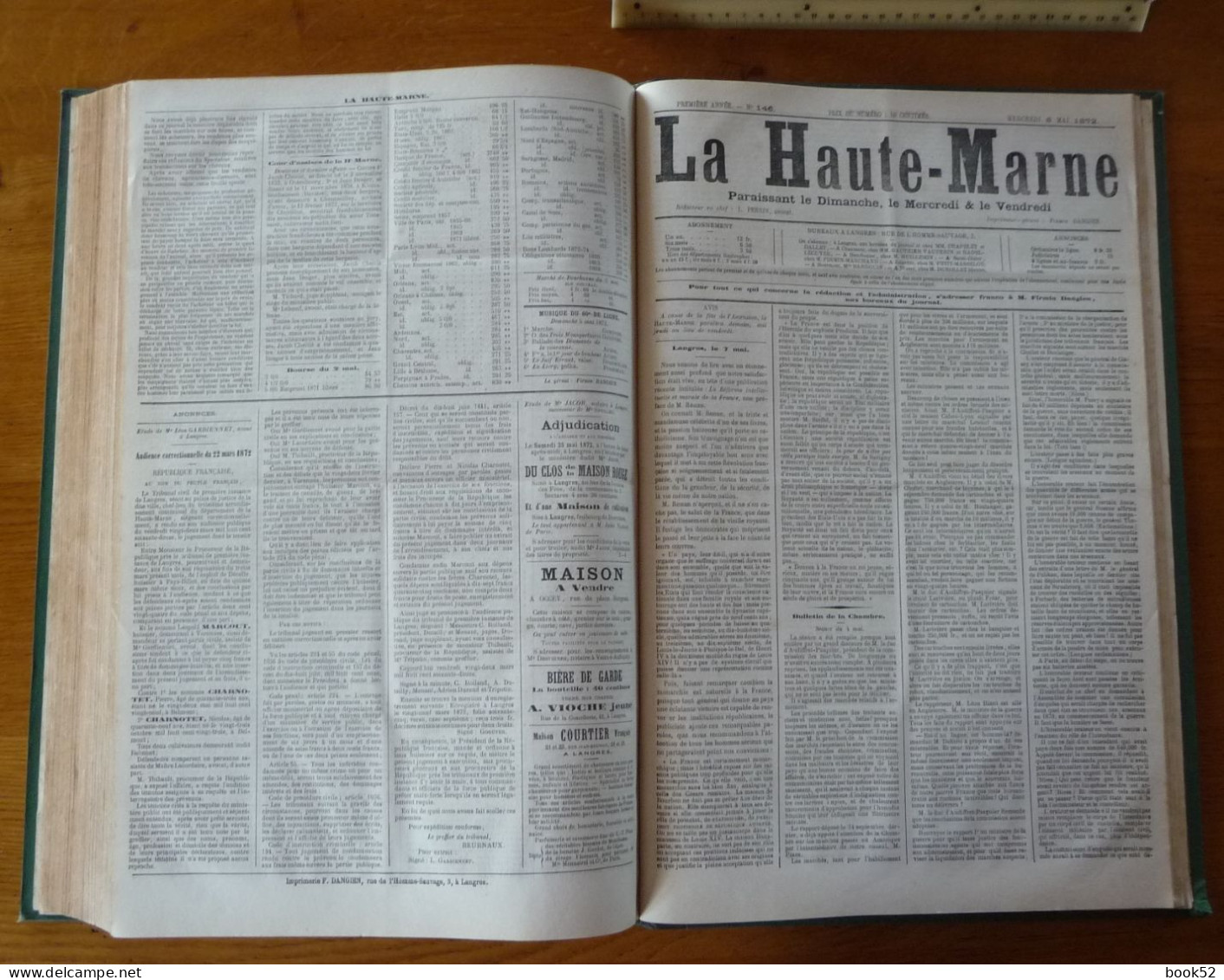 ** UNIQUE ** Le Journal LA HAUTE-MARNE - Toute la PREMIERE ANNEE 1871/72 dans Une Reliure