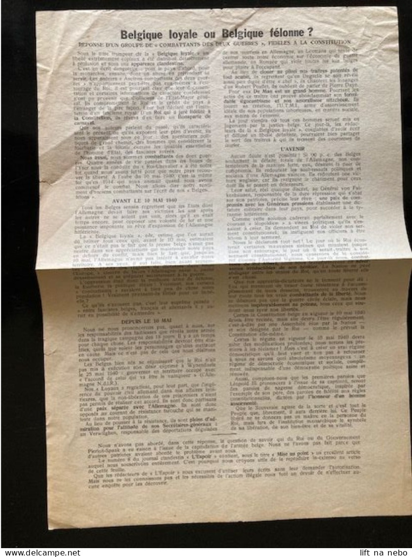 Tract Presse Clandestine Résistance Belge WWII WW2 'Belgique Loyal Ou Belgique Félonne?' - Documents