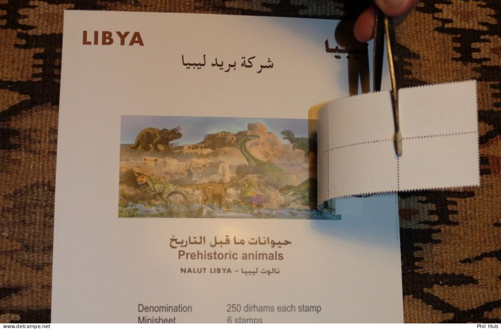 LIBYA 2013 Dinosaurs (Libya Post INFO-SHEET With Stamps PMK + Artist's Signature) SUPPLIED UNFOLDED - Préhistoriques