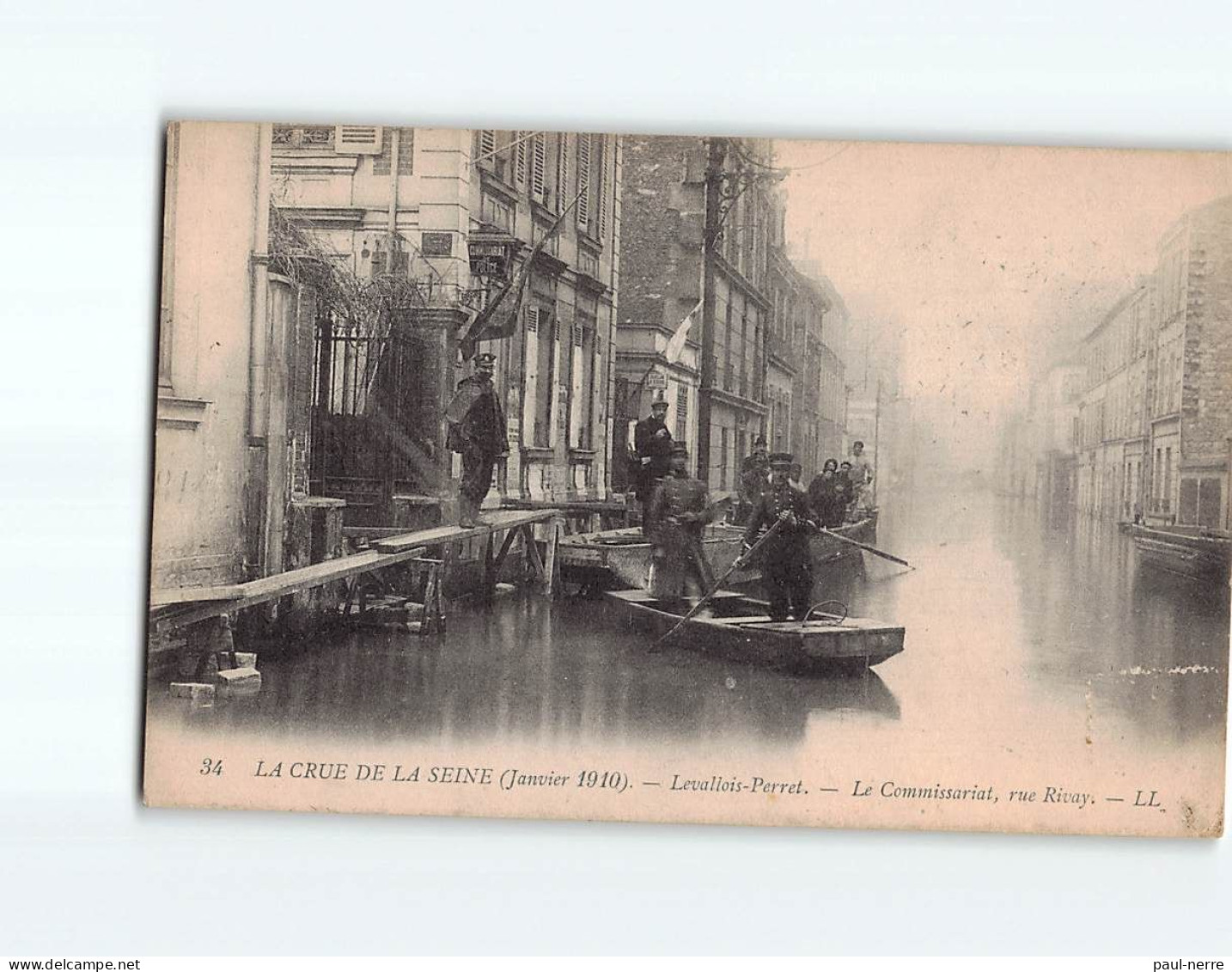 LEVALLOIS PERRET : Inondations 1910, Le Commissariat, Rue Rivay - état ( Partiellement Décollée ) - Levallois Perret