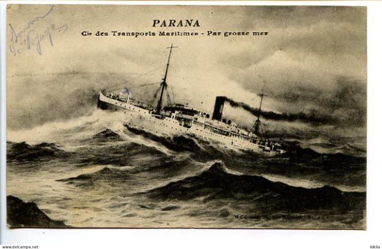 CPA   9 X 14  Parana Cie Gle Transatlantique Par Grosse Mer  Paquebot Réquisitionné Pendant La Guerre De 1914-18 Il A* - Piroscafi