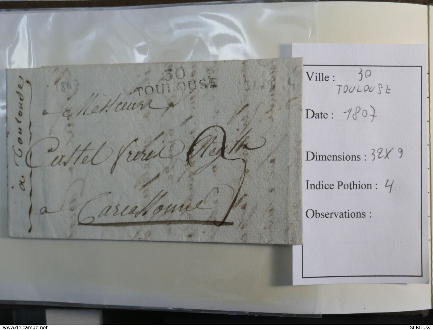 DN16   FRANCE   LETTRE 1807 TOULOUSE A CARCASSONNE    +AFF. INTERESSANT +++ - 1801-1848: Précurseurs XIX