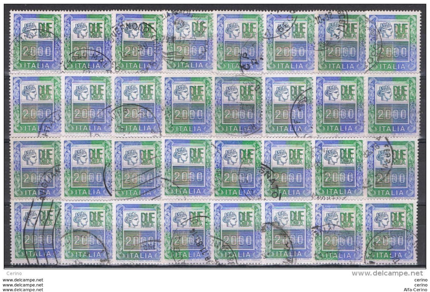 REPUBBLICA:  1978/87  ALTI  VALORI  -  £. 2.000  POLICROMO  US. -  RIPETUTO  32  VOLTE  -  SASS. 1439 - 1971-80: Usados