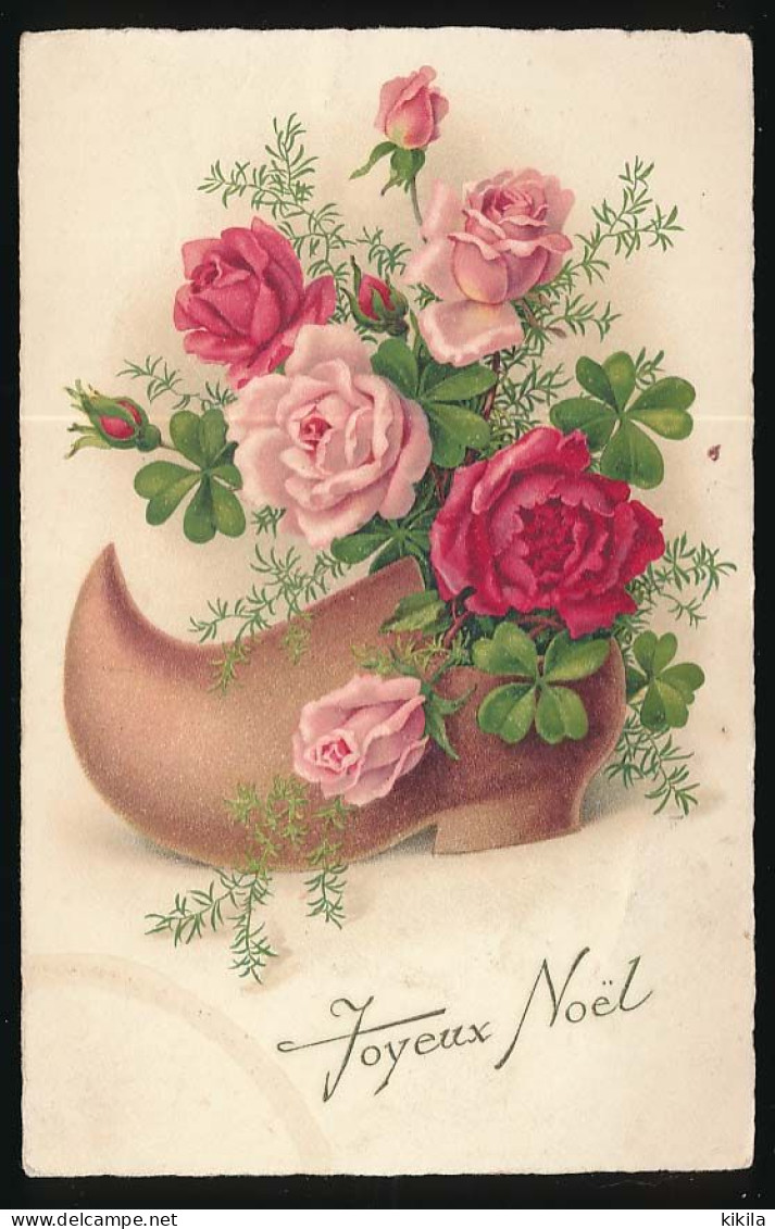 CPSM Dentelée 9 X 14 Fantaisies SABOT (76)  "Joyeux Noël"  Roses Trèfle à Quatre Feuilles - Sonstige & Ohne Zuordnung