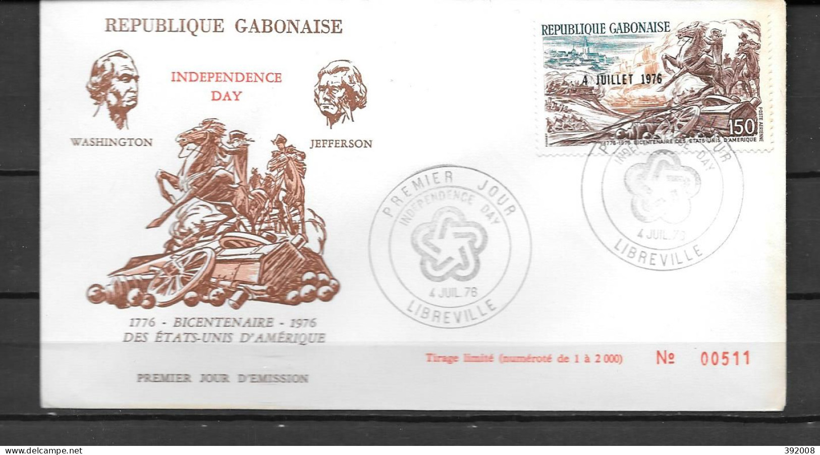 FDC - 1976 - 200 Ans Indépendance Des Etats-Unis - 7 - Gabun (1960-...)