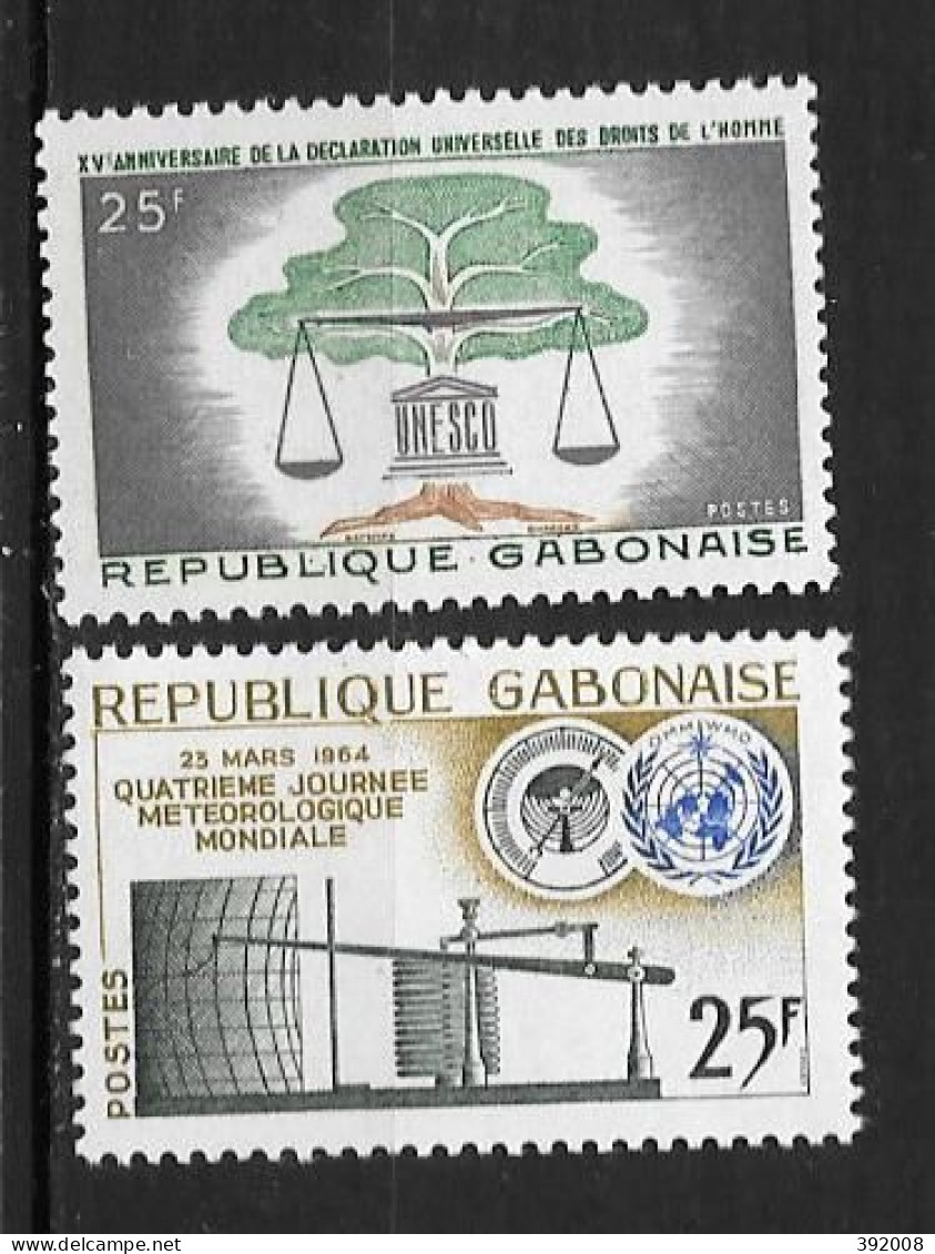 1963 - N° 168 + 169 **MNH - 15 Ans Droits De L'homme - Journée Météo - Gabon