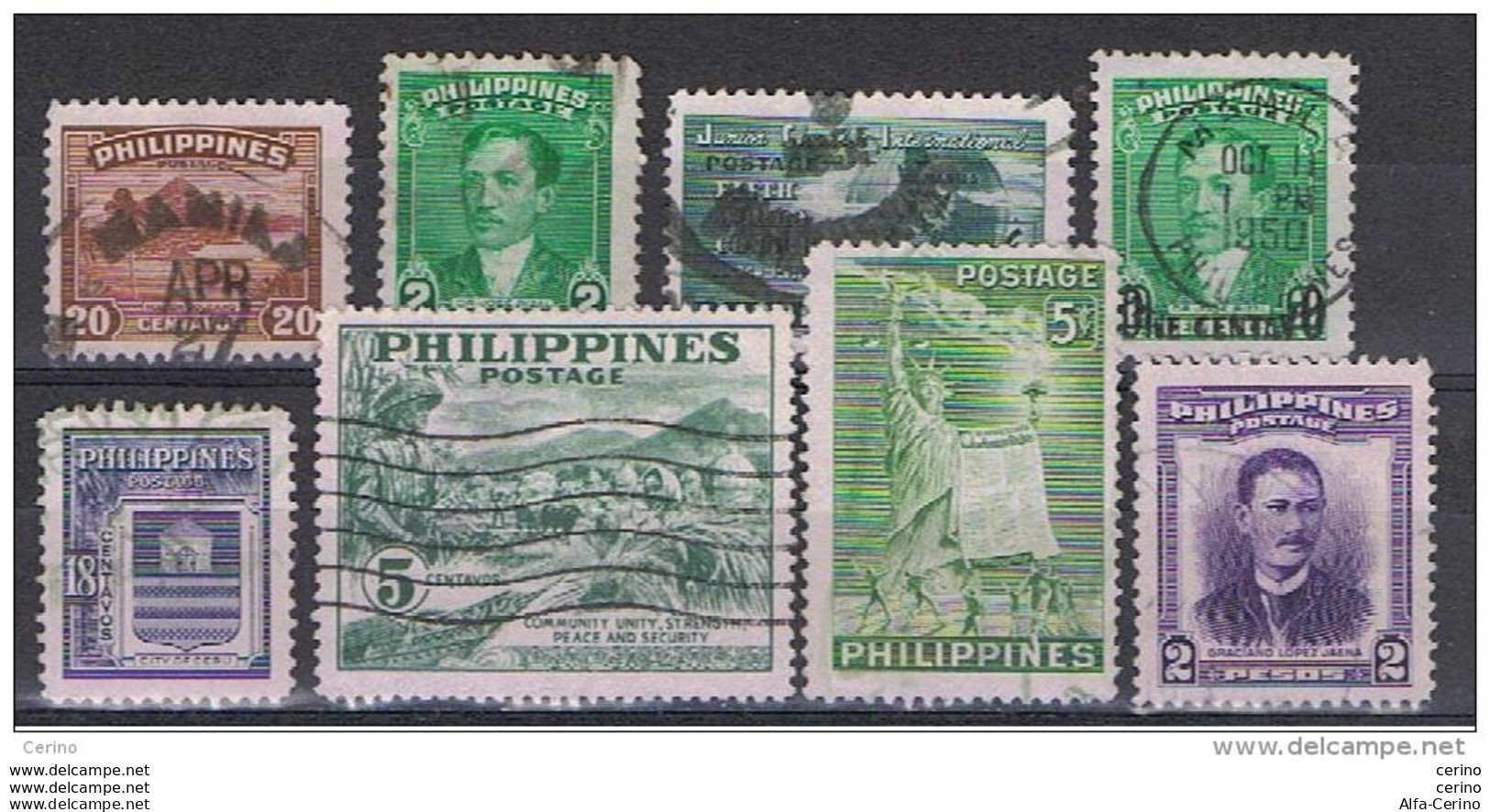 PHILIPPINES:  1947/52  DIFFERENTS  -  LOT  8  USED  STAMPS  -  YV/TELL. 329//400 - Filippine