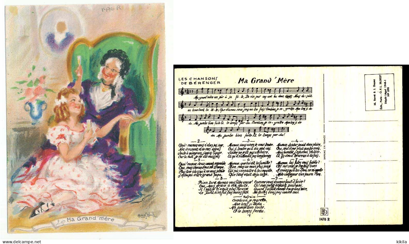 CPSM 10.5 X 15 Barre Dayez Les Chansons De Bérenger MA GRAND'MERE Illustrateur Marcel Bloch - Other & Unclassified