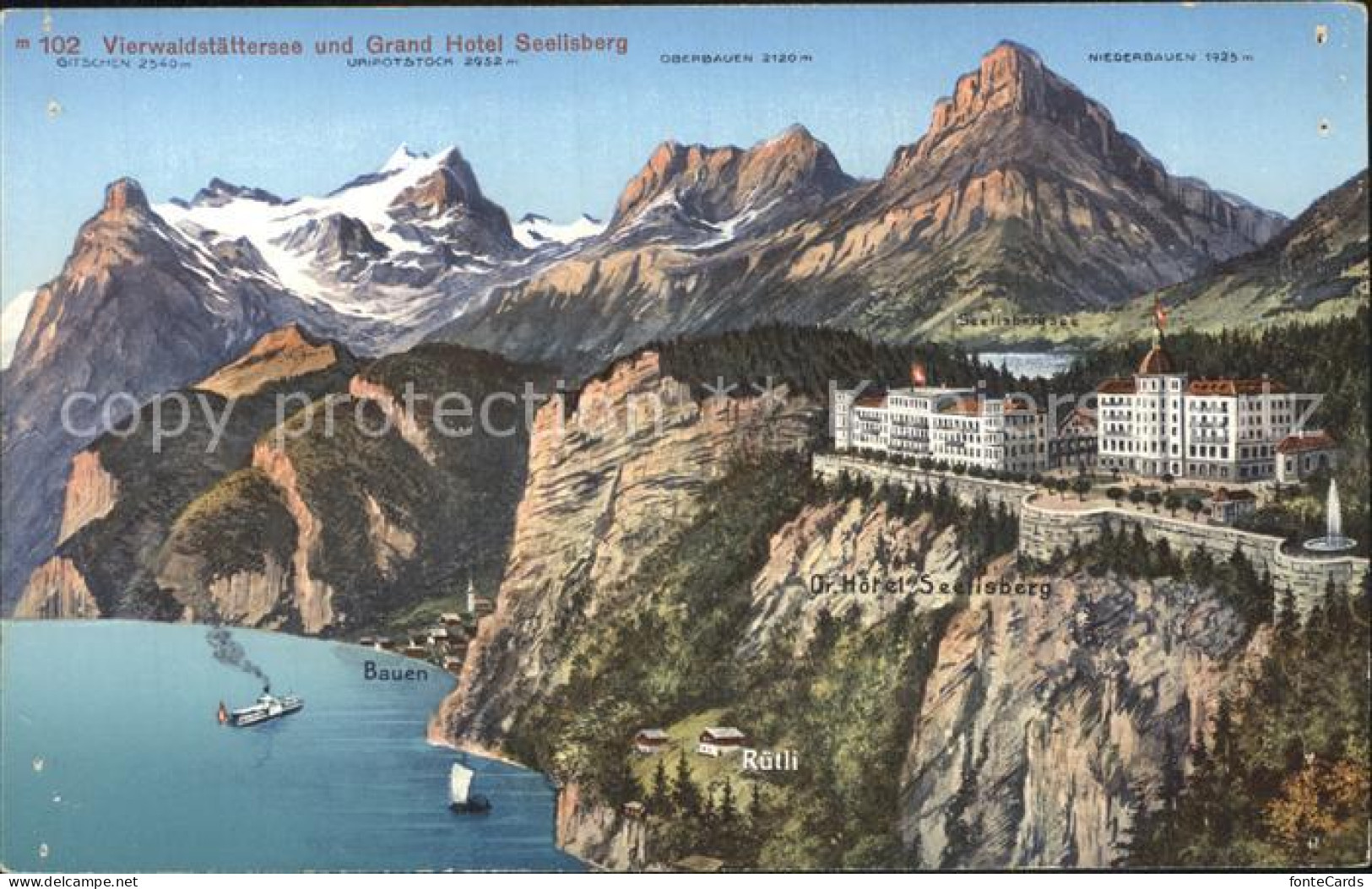 12346103 Vierwaldstaettersee SZ Mit Ruetli Bauen Und Grand Hotel Seelisberg Vier - Andere & Zonder Classificatie