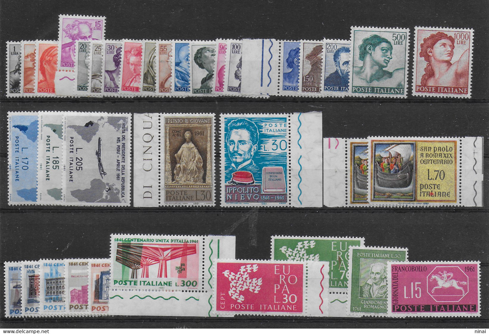 REPUBBLICA 1961 ** MNH LUSSO ANNATA COMPLETA ECCETTO GRONCHI ROSA  36 VALORI   C1148 - 1961-70:  Nuevos