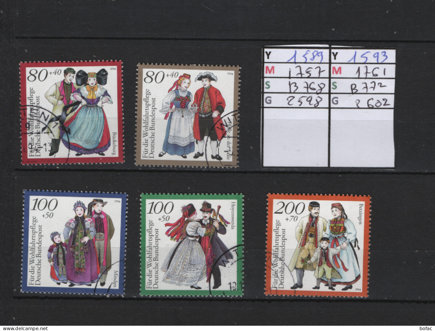 PRIX F. Obl 1589 A 1593 YT 1757 A 1761 MIC B758 A B772 SCO 2598 A 2602 GIB Costumes Régionaux 1994 75/11 - Oblitérés