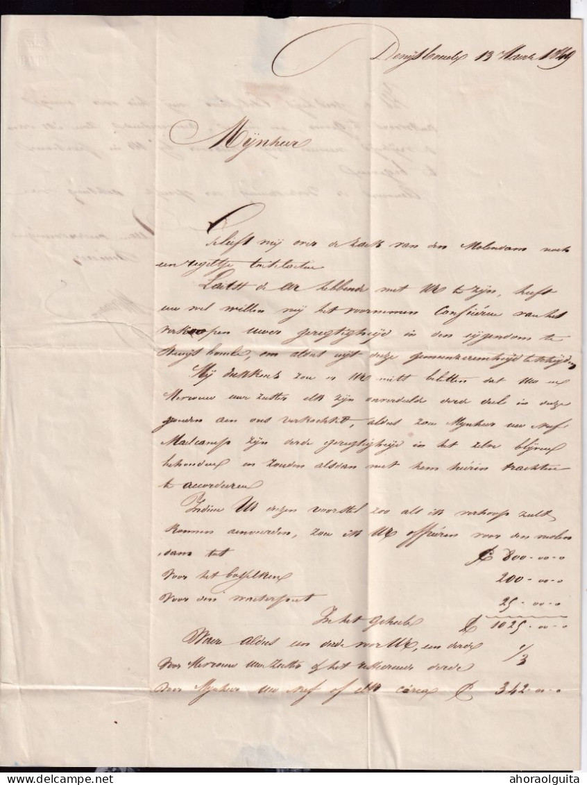 DDGG 065 - Lettre Précurseur AUDENAERDE 1849 Vers GENT - Boite Rurale (pas Lisible) De BOUCLE ST DENIS - Port 2 Décimes - Landpost (Ruralpost)