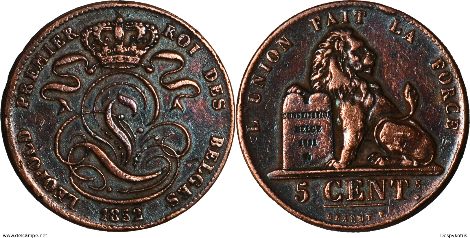 BELGIQUE - 1852 - 5 Cents - Léopold 1er - 19-176 - 5 Centimes