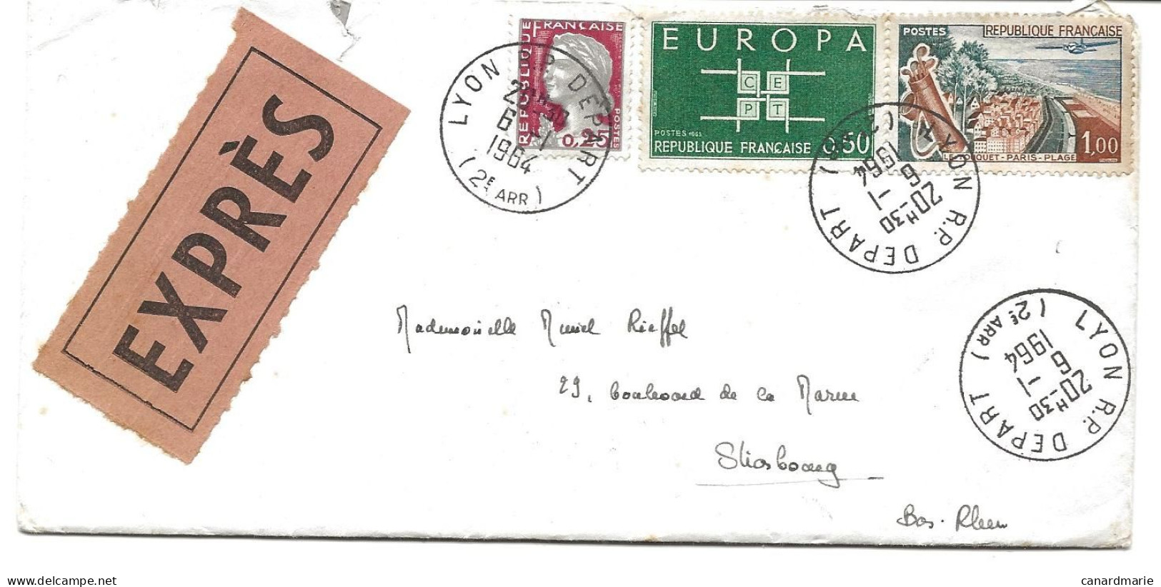 LETTRE PAR EXPRES 1964  AVEC 3 TIMBRES - Briefe U. Dokumente