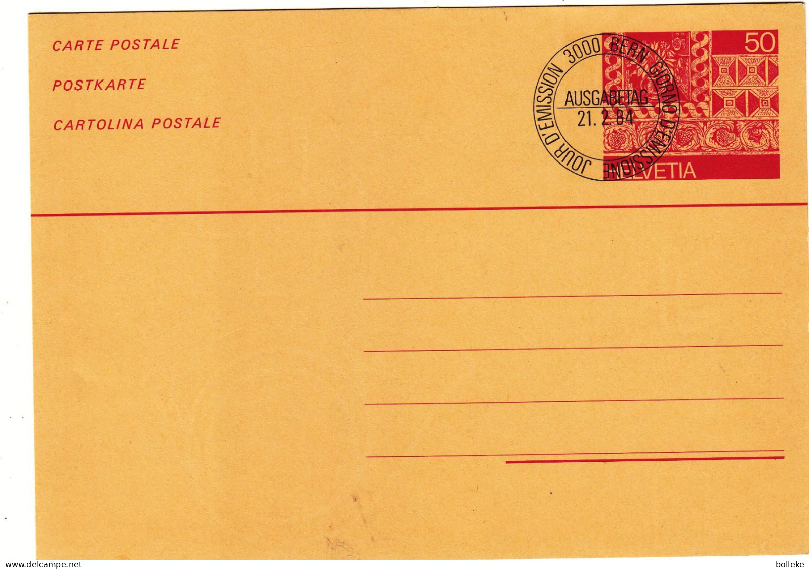 Suisse - Carte Postale FDC De 1984 - Entier Postal - Oblit Bern - - Covers & Documents