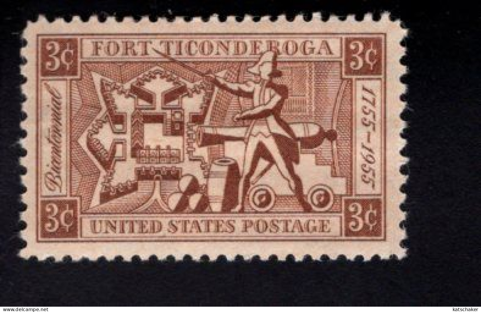 2018737274 1955 SCOTT 1071 (XX) POSTFRIS MINT NEVER HINGED  - FORT TICONDEROGA ISSUE - MAP OF THE FORT - Unused Stamps