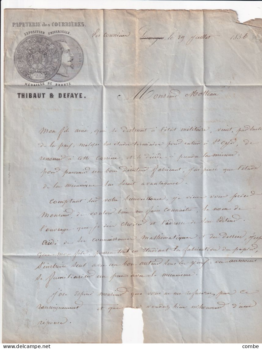 LETTRE. 30 JUIL 1856. N° 14. LIMOGES. BOITE RURALE K = LES COURRIERES. POUR ANGOULEME - 1849-1876: Klassik