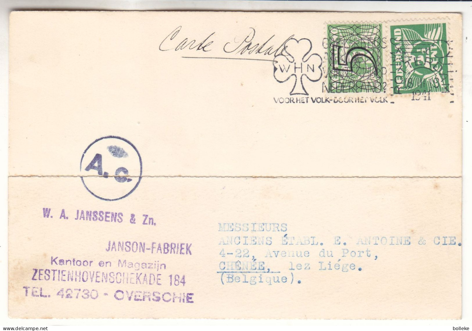 Pays Bas - Carte Postale De 1941 - Oblit Rotterdam - Exp Vers Chênée - Avec Censure - - Cartas & Documentos