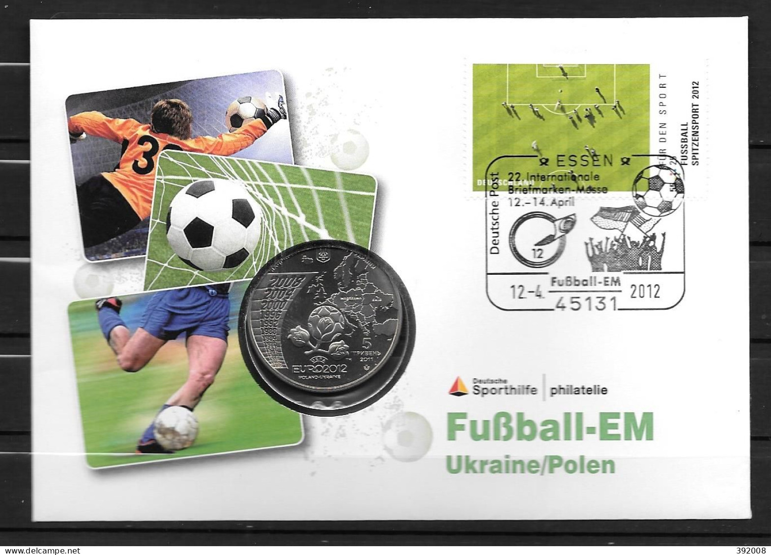 2012 - Allemagne, Lettre Philatélique Numismatique - Championnat D'Europe (UEFA)