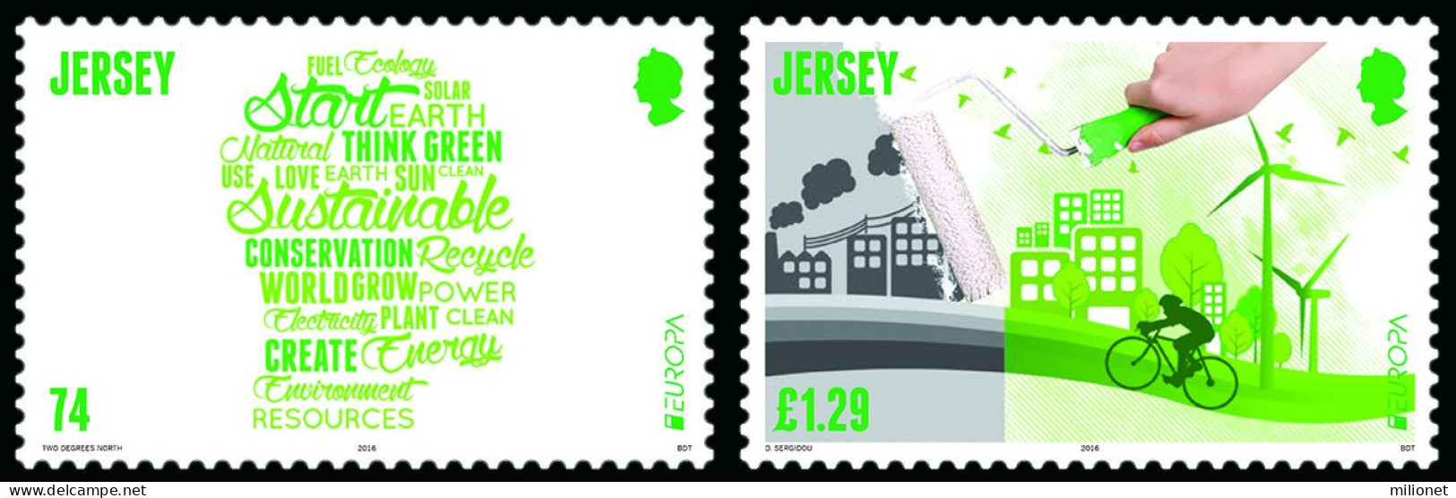 SALE!!! JERSEY 2016 EUROPA CEPT Think Green 2 Stamps With "EUROPA" Logo MNH ** - 2016