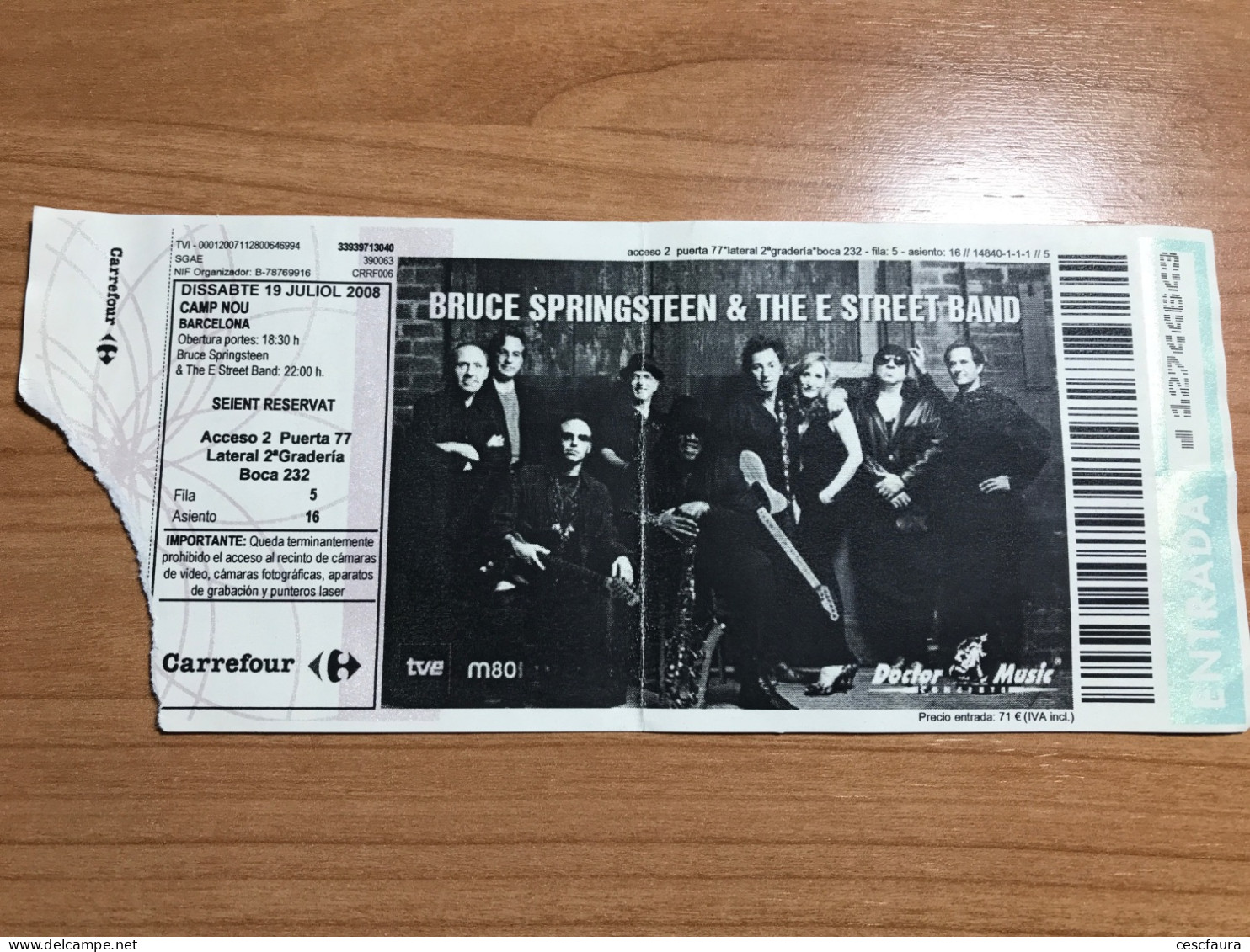 Bruce Springsteen & The E Street Band Concert Ticket Barcelona Camp Nou 19/07/2008 - Concert Tickets