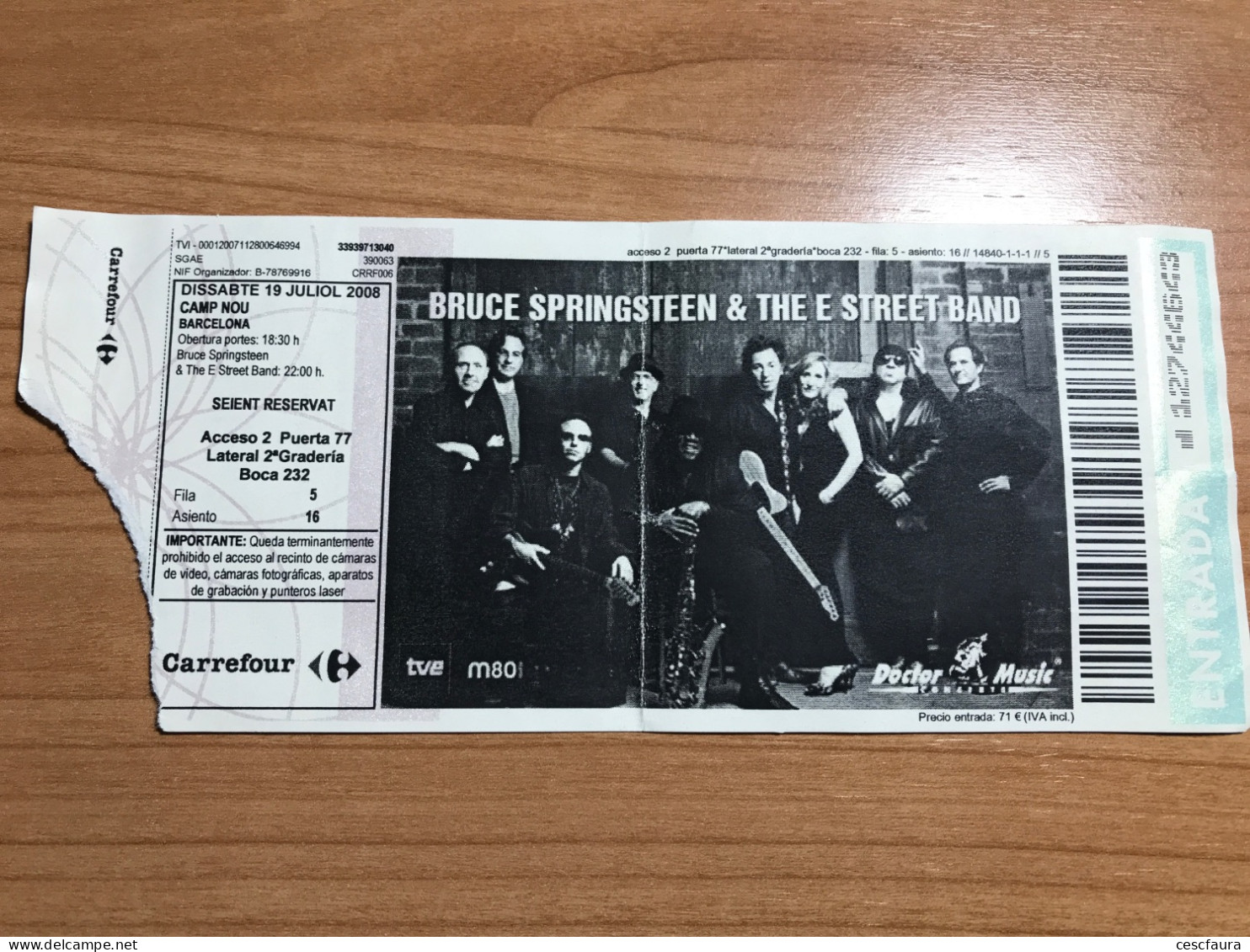 Bruce Springsteen & The E Street Band Concert Ticket Barcelona Camp Nou 19/07/2008 - Konzertkarten