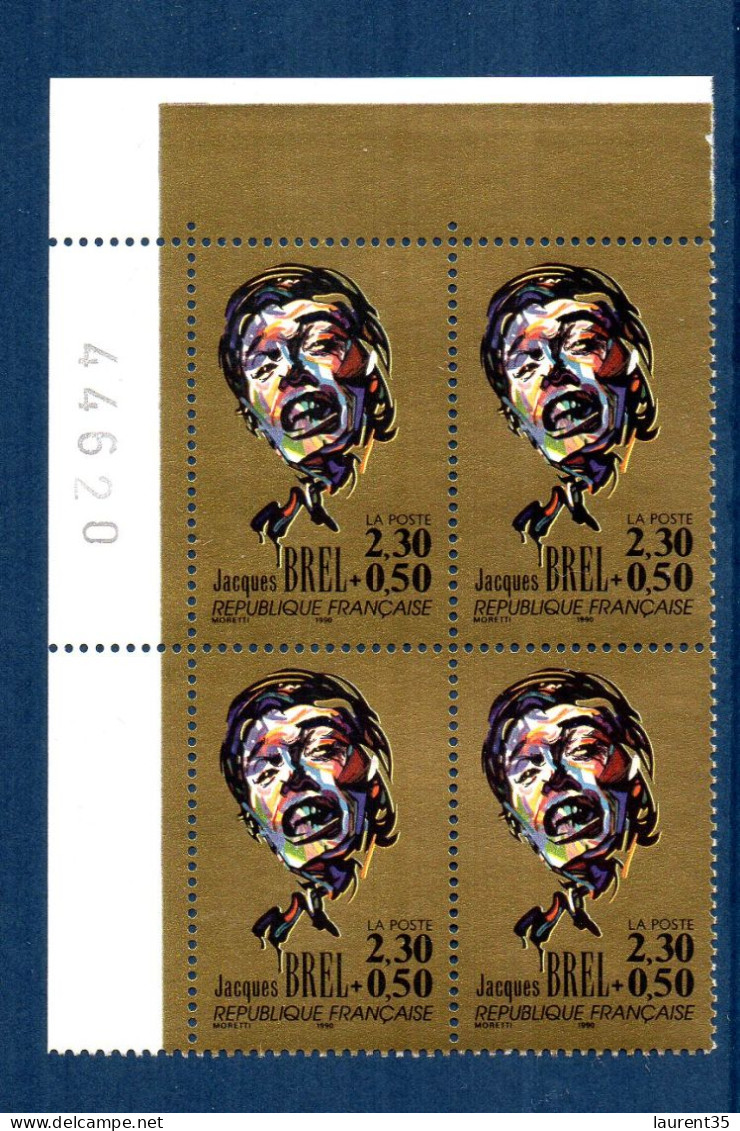France.bloc De 4 Numéroté Du N° 2653 Jacques Brel N**. - Unused Stamps