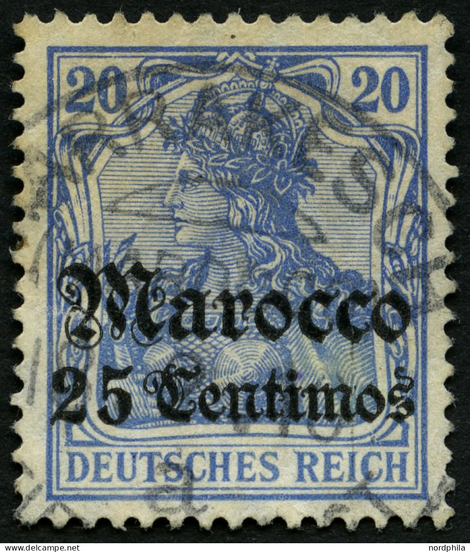 DP IN MAROKKO 37b O, 1907, 25 C. Auf 20 Pf. Lebhaftviolettultramarin, Mit Wz., Mit Seltenem Stempel MARRAKESCH (CC) A, K - Deutsche Post In Marokko