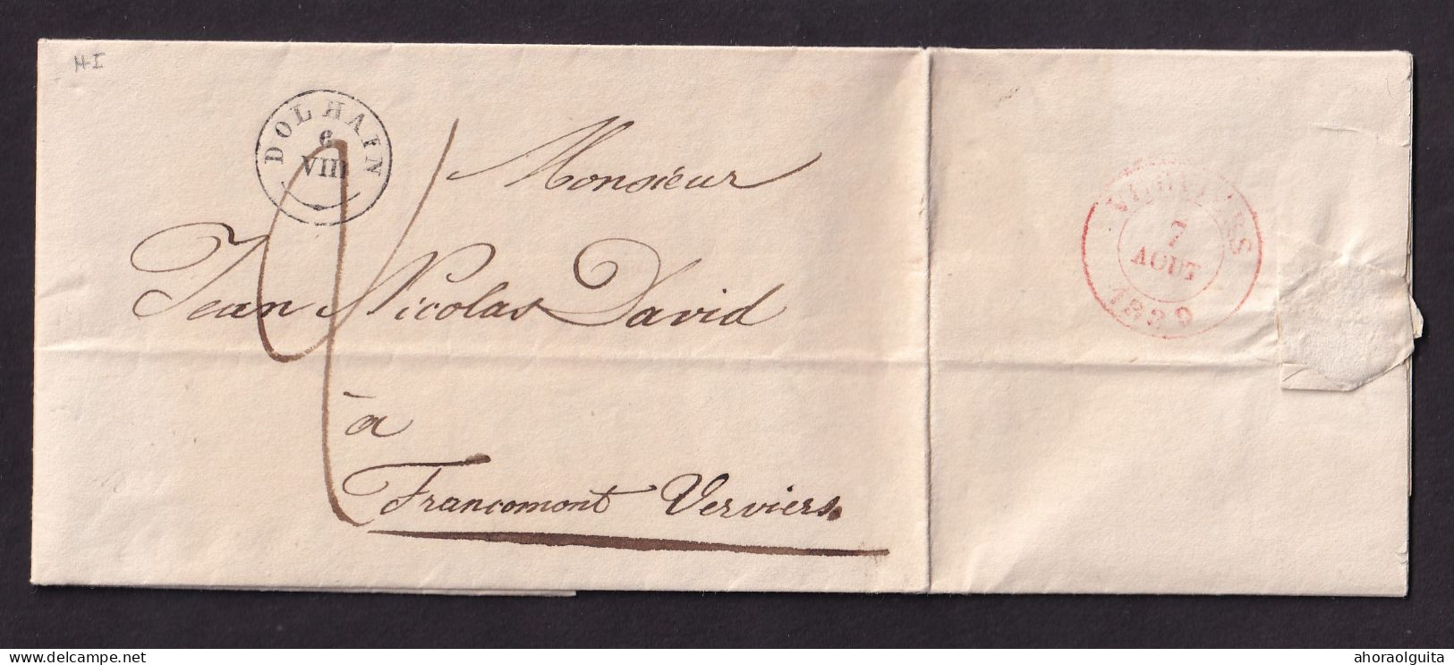 DDGG 066 - Lettre Précurseur DOLHAIN (Type 18)  1839 Vers FRANCOMONT - Signée Stembert - Port 2 Décimes - 1830-1849 (Belgica Independiente)