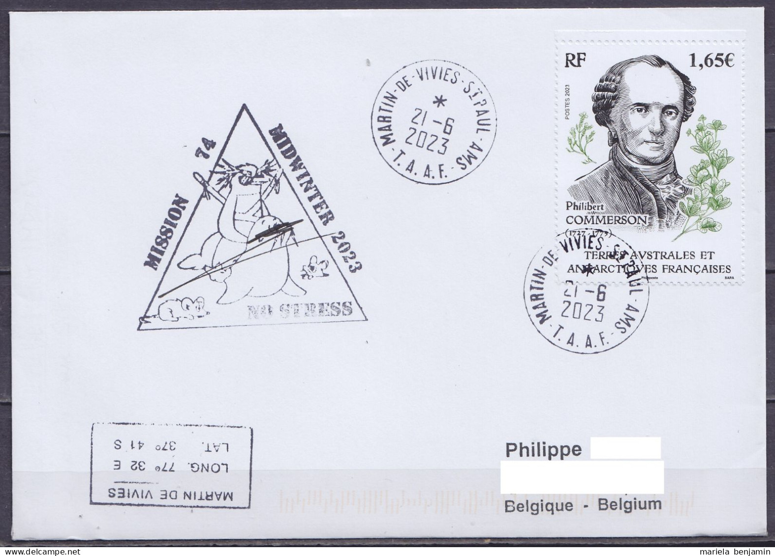 TAAF – St-Paul & Amsterdam - Cachet MIDWINTER 74e Mission - Oblit. Martin-de-Viviès 21-6-2023 - Storia Postale