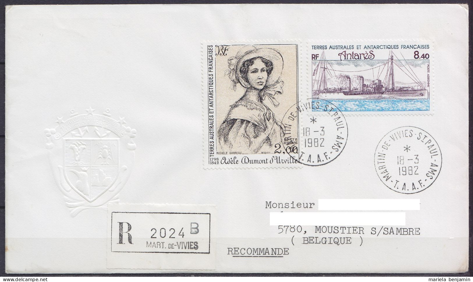 TAAF – St-Paul & Amsterdam - Lettre Recommandée Affr. PA68 + PA70 Oblit. 1e Jour Port-aux-Français 18-3-1982 /enveloppe  - Covers & Documents