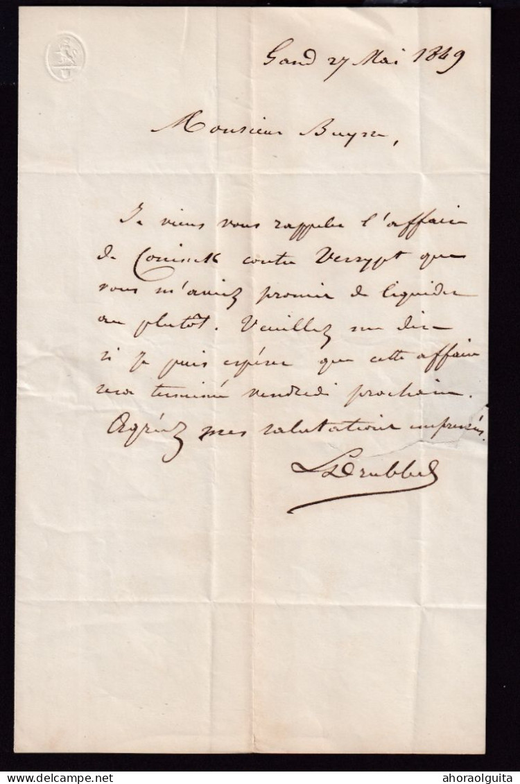DDGG 067 - Lettre Précurseur GAND 1849 Vers OOSTACKER - Marque CC = Courrier Cantonal - Port 1 Décime - 1830-1849 (Belgica Independiente)