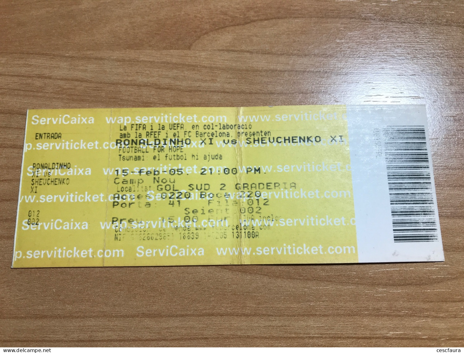 Football Match Ticket Ronaldinho XI Vs Shevchenko XI Barcelona 15/02/2005 Camp Nou Entrada - Altri & Non Classificati