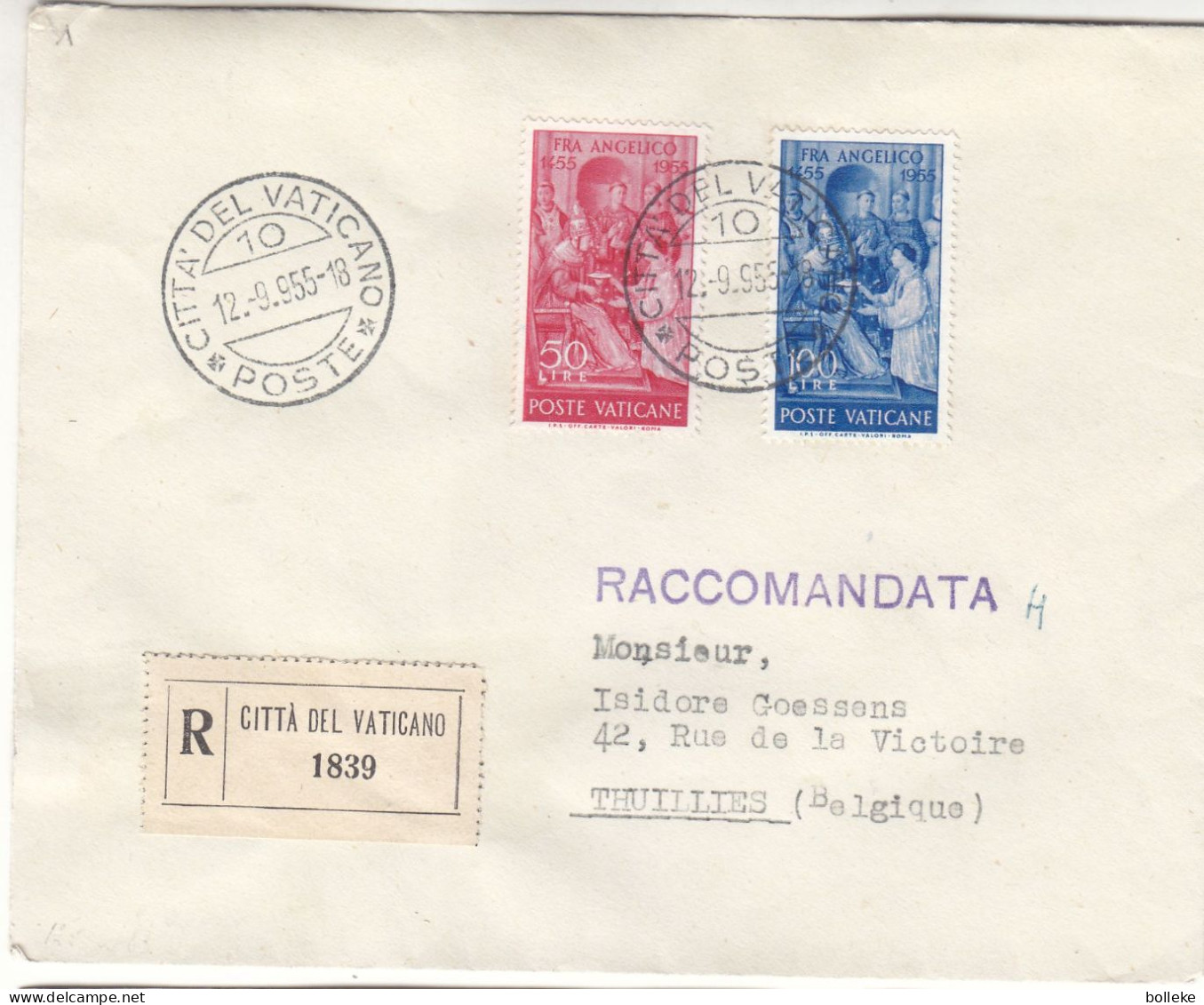 Vatican - Lettre Recom De 1955 - Oblit Citta Del Vaticano - Exp Vers Thuillies - Valeur 7,50 € En .....2003 - Brieven En Documenten