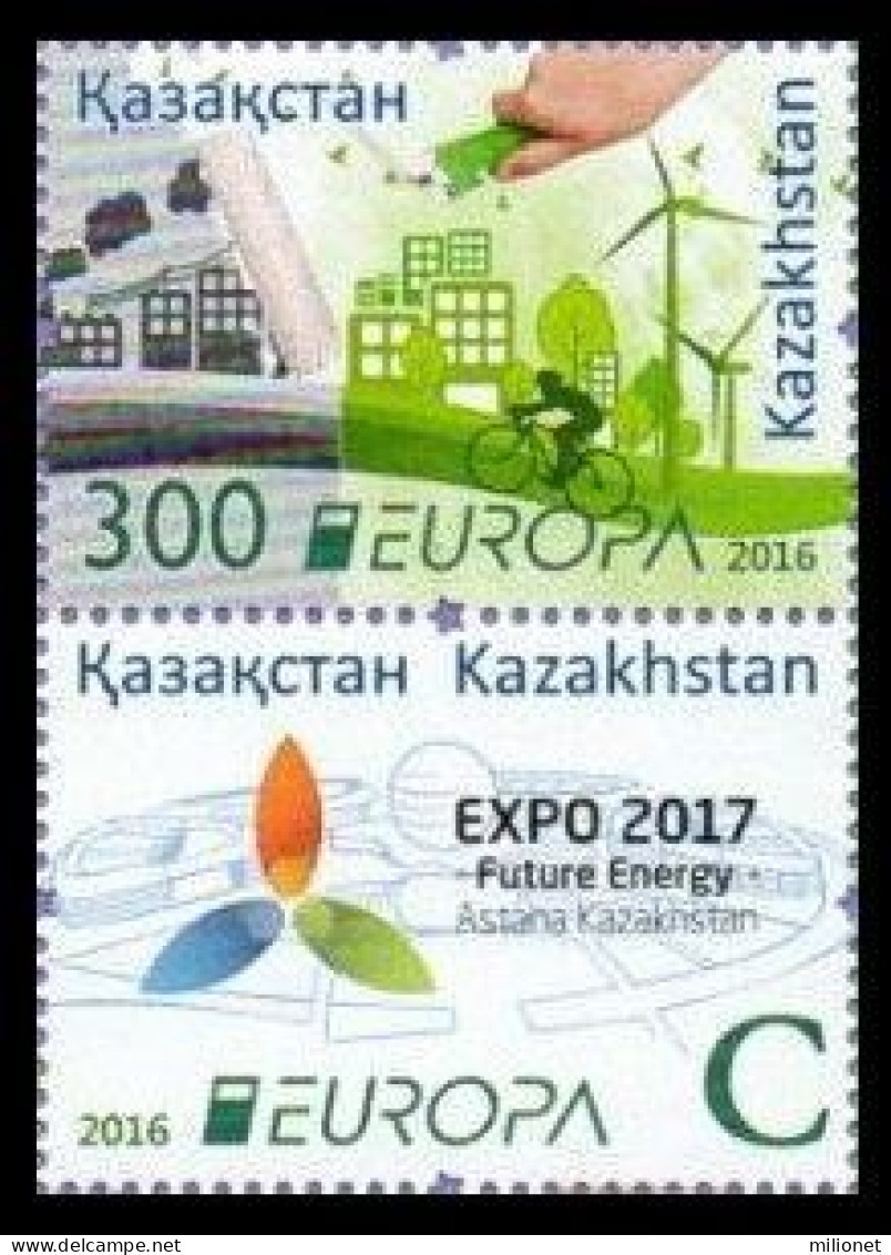 SALE!!! RARE!!! KAZAJISTAN  KAZAKHSTAN 2016 EUROPA CEPT Think Green 2 Stamp Se-tenant (vertical, Type 2) MNH ** - 2016
