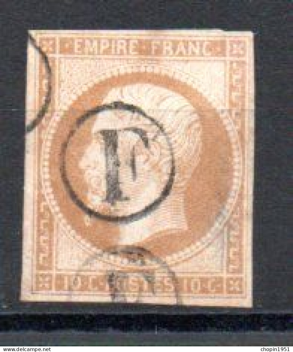 N° 13 - 10 Centimes Bistre Oblitéré CACHET DE FACTEUR F - 1853-1860 Napoléon III