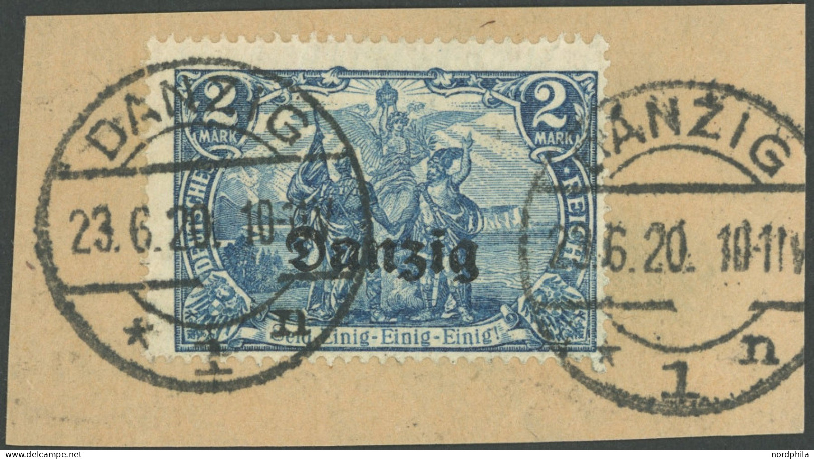 FREIE STADT DANZIG 11c BrfStk, 1920, 2 M. Schwärzlichblau, Zeitgerechte Entwertung DANZIG X1n, Prachtbriefstück, RR!, Fo - Oblitérés