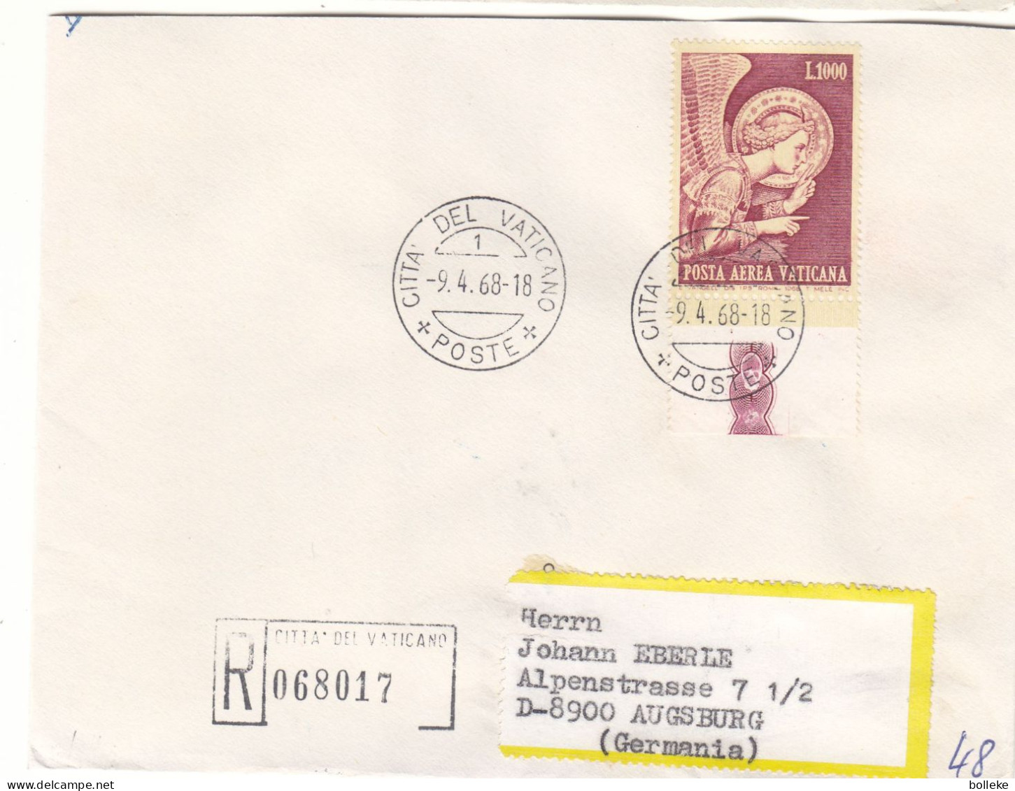 Vatican - Lettre Recom De 1968 - Oblit Citta Del Vaticano - Exp Vers Augsburg - - Lettres & Documents