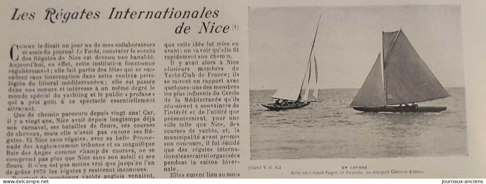 1899 NICE - LES REGATES INTERNATIONALES DE NICE - M. F. COUCKE CLUB NAUTIQUE DE NICE  - LA VIE AU GRAND AIR - Zeitschriften - Vor 1900