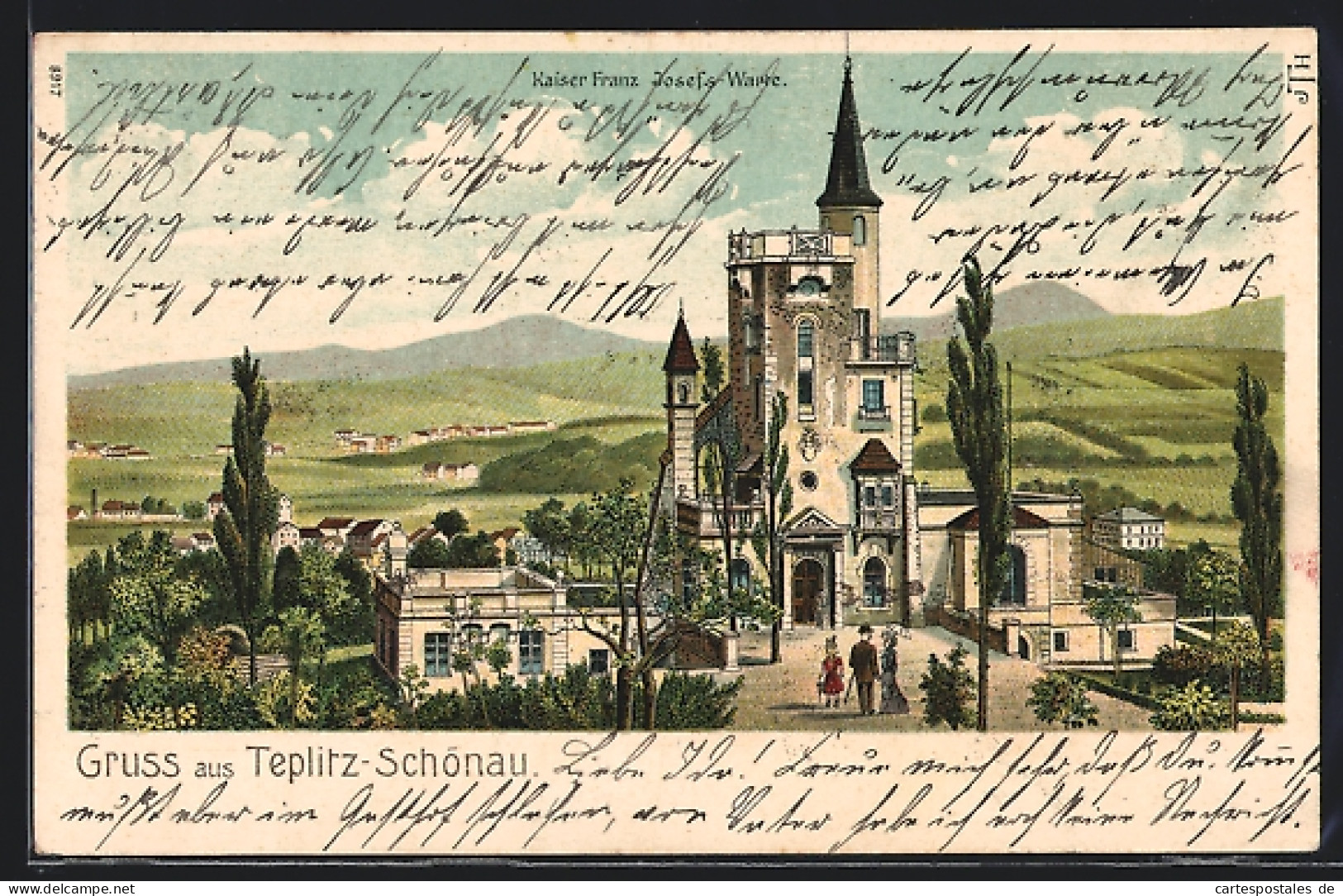 Lithographie Teplitz Schönau / Teplice, Kaiser Franz Josefs-Warte  - Tschechische Republik