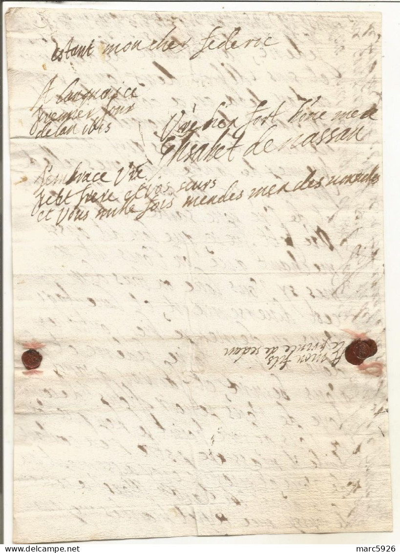 N°1992 ANCIENNE LETTRE DE ELISABETH DE NASSAU A SEDAN AU PRINCE DE SEDAN AVEC CACHET DE CIRE ET RUBAN DATE 1615 - Historische Dokumente