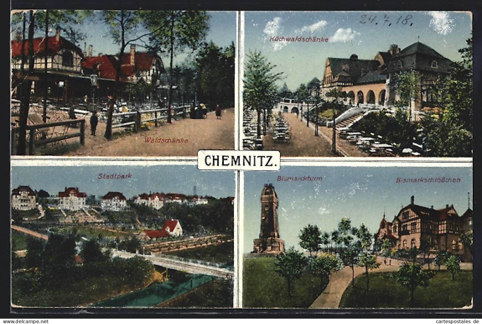 AK Chemnitz, Bismarckturm, Bismarkschlösschen, Küchwaldschänke, Waldschänke, Stadtpark  - Chemnitz