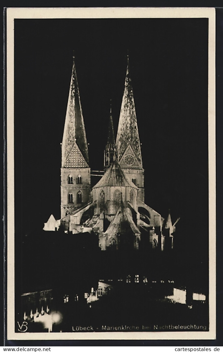 AK Lübeck, Marienkirche Bei Nachtbeleuchtung  - Luebeck