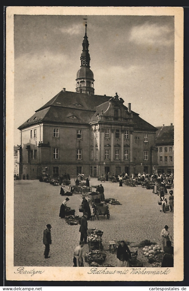 AK Bautzen, Rathaus Mit Wochenmarkt  - Bautzen